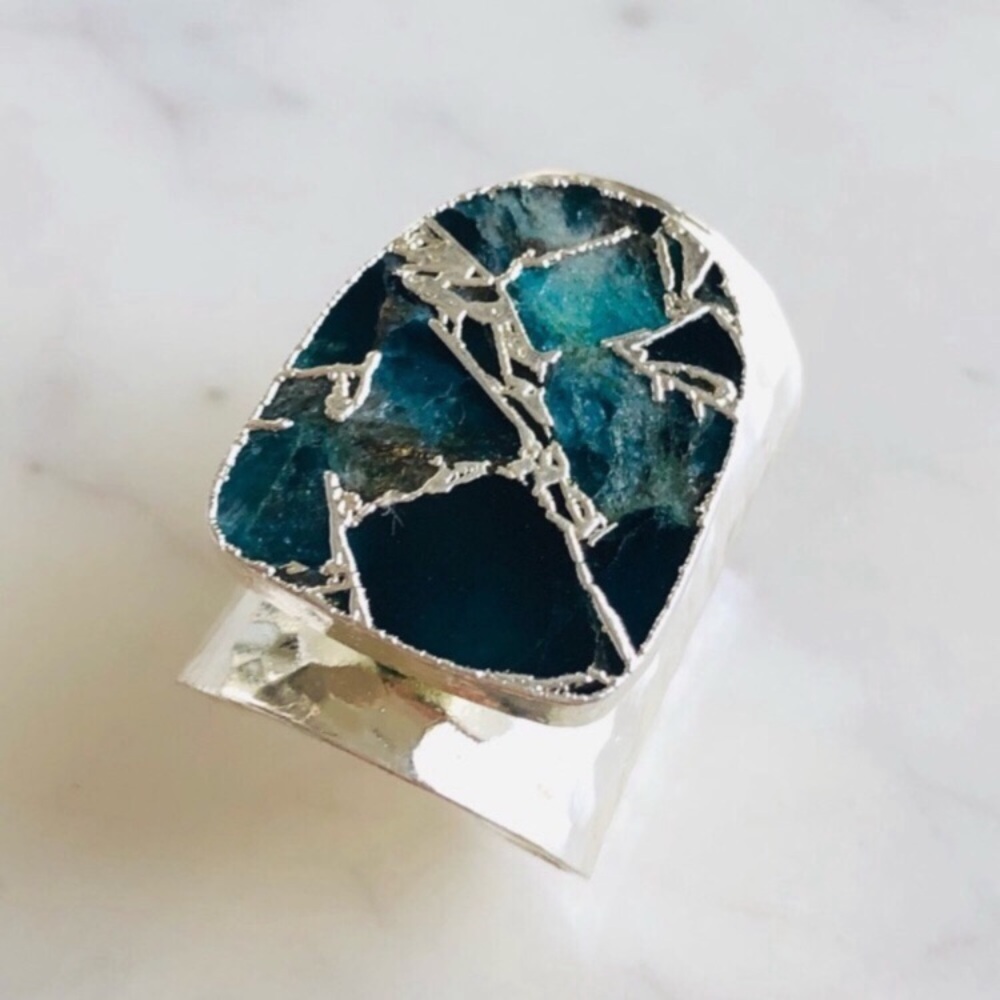 Apatite Statement Silver Cuff Ring - image 3
